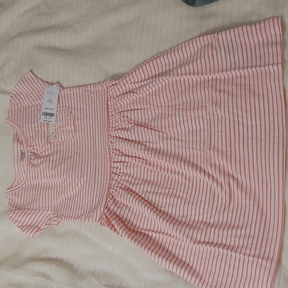 Carter's 2 pieces pink stripe and green flower dresses size 4A - Picture 2 of 9